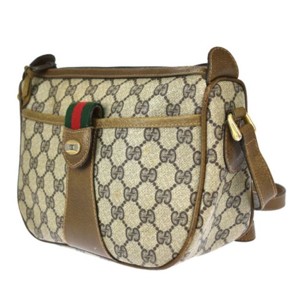 Gucci Sherry Shoulder Bag GG Pattern Interlocking Brown Green Red PVC Leather - Picture 2 of 9